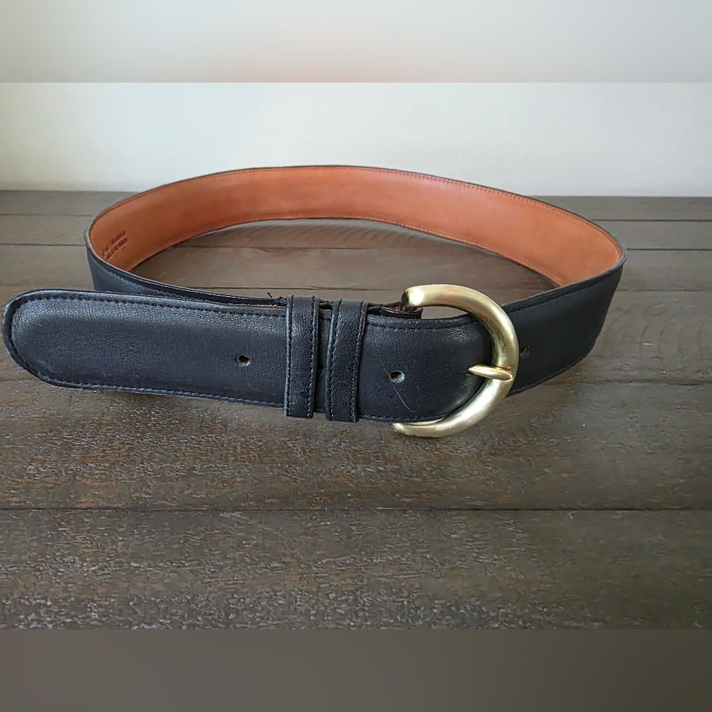Vintage Coach Glove Tanned Leather Belt Navy Made In The USA Brass Buckle - Picture 4 of 6